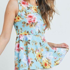 Blue Floral Peplum Top